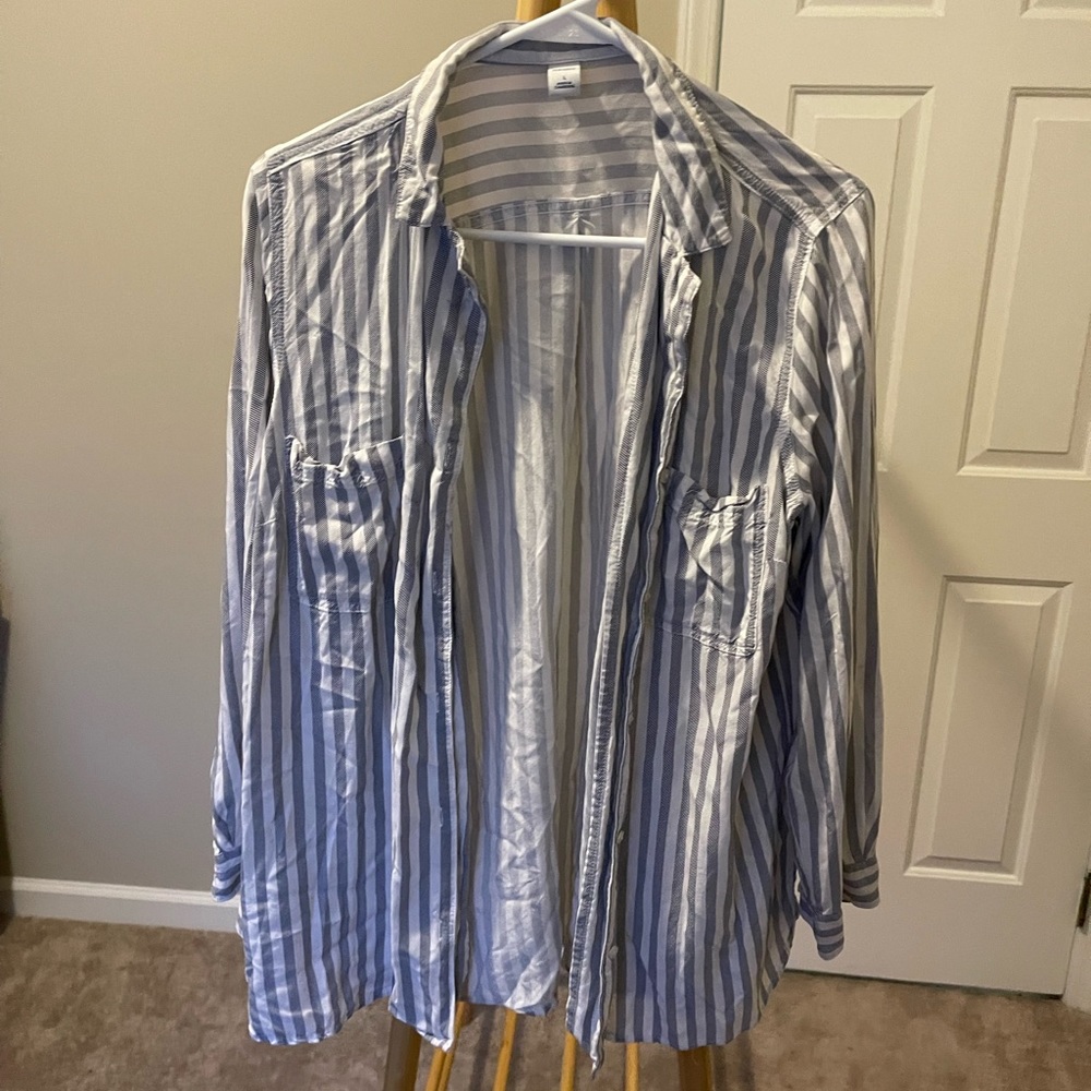 Blue and white striped button down